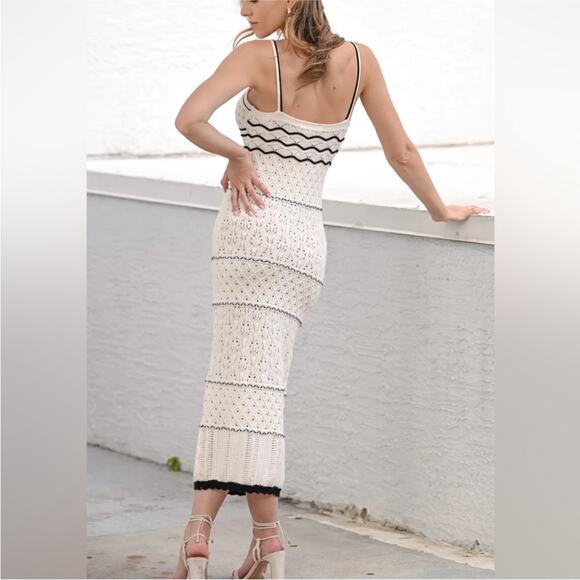 NWT Olive & Oak Off White and Black Crochet Summer Boho Midi Dress S - Picture 4 of 10